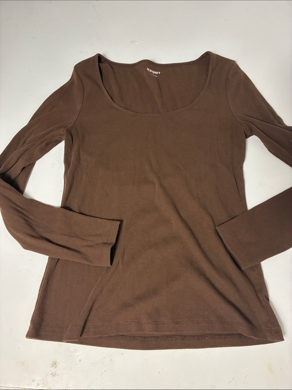 Old Navy Medium Brown Scoop Neck Long Sleeve Ribbed Blouse